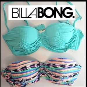 Billabong Bikini Top Bundle Set of 2 Aqua Blue & Multi Stripe Size Medium